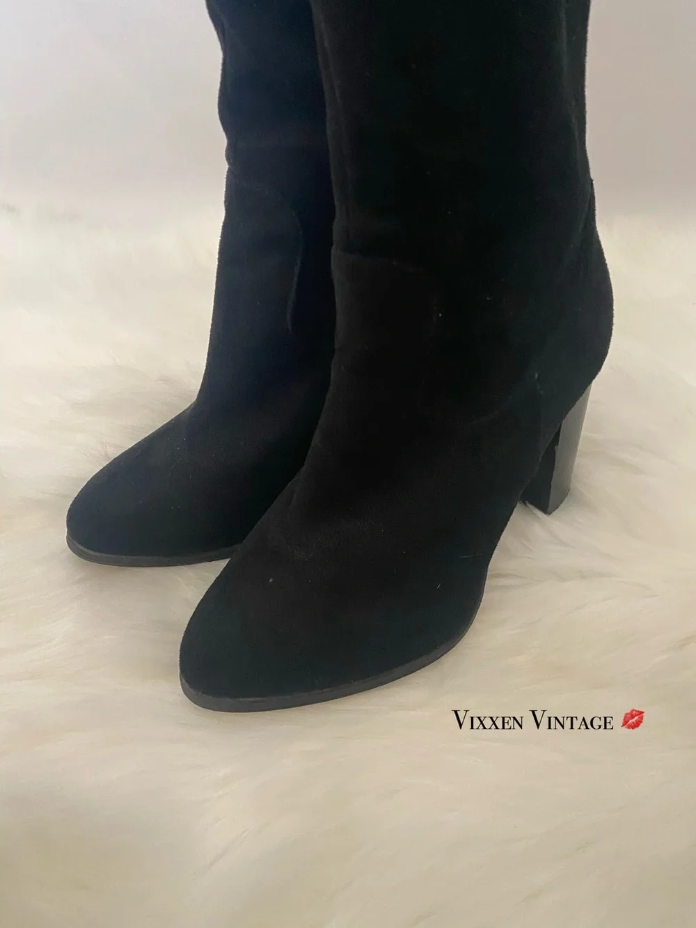 FAUX SUEDE OVER-THE-KNEE THIGH HIGH BLOCK HEELED BOOTS IN BLACK
